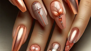 دیزاین ناخن با رنگ هلویی زنانه شیک