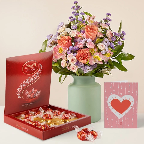باکس گل رز و گل لبخند همراه به گیفت باکس