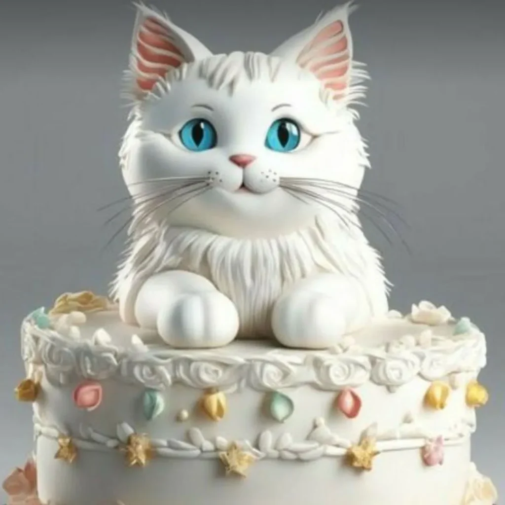 کیک تولد طرح گربه فانتزی