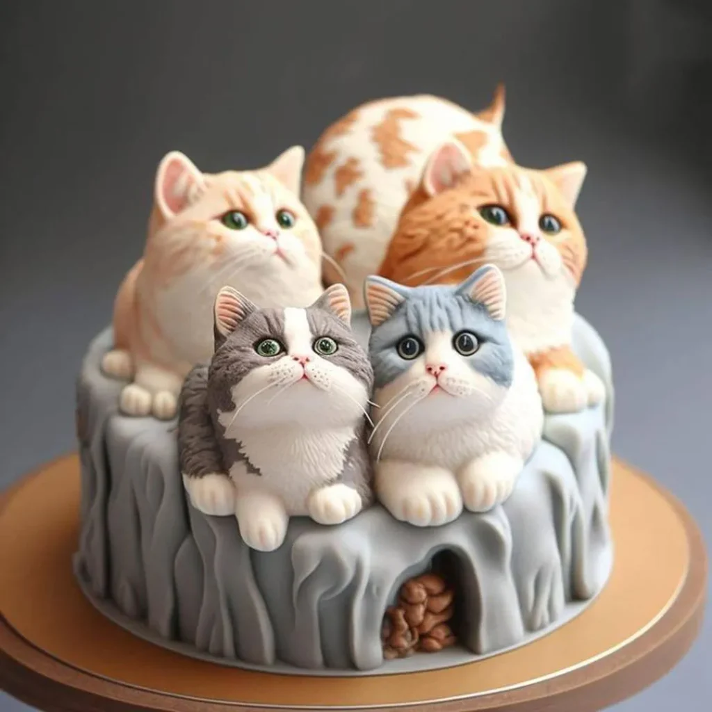 کیک تولد طرح گربه فانتزی جذاب