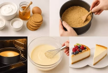 طرز تهیه چیز کیک رژیمی با ماست یونانی و عسل