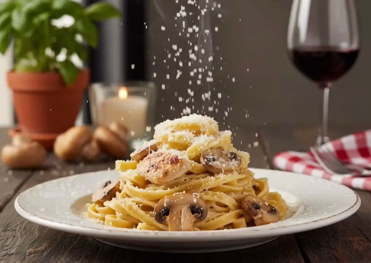 طرز تهیه پاستا آلفردو با مرغ و قارچ
