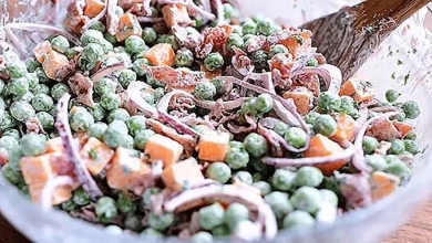 طرز تهیه سالاد نخودفرنگی و ژامبون مجلسی با طعمی خاص و متفاوت