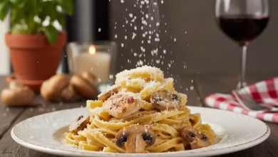 طرز تهیه پاستا آلفردو با مرغ و قارچ