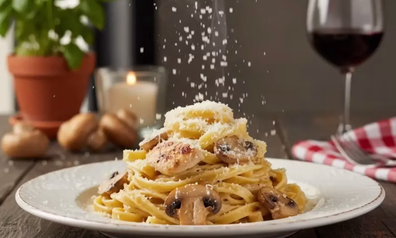 طرز تهیه پاستا آلفردو با مرغ و قارچ